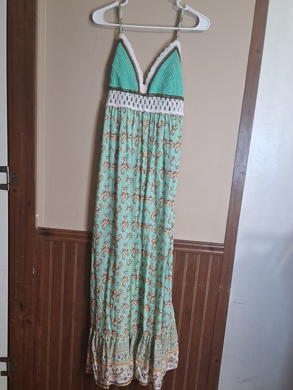 Rue21 Mint Green Crochet-Top Printed Maxi Dress